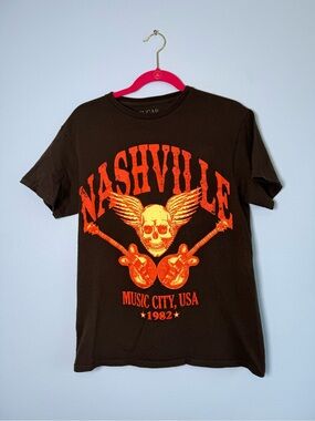 Nashville Graphic Tee - Brown with Orange Print